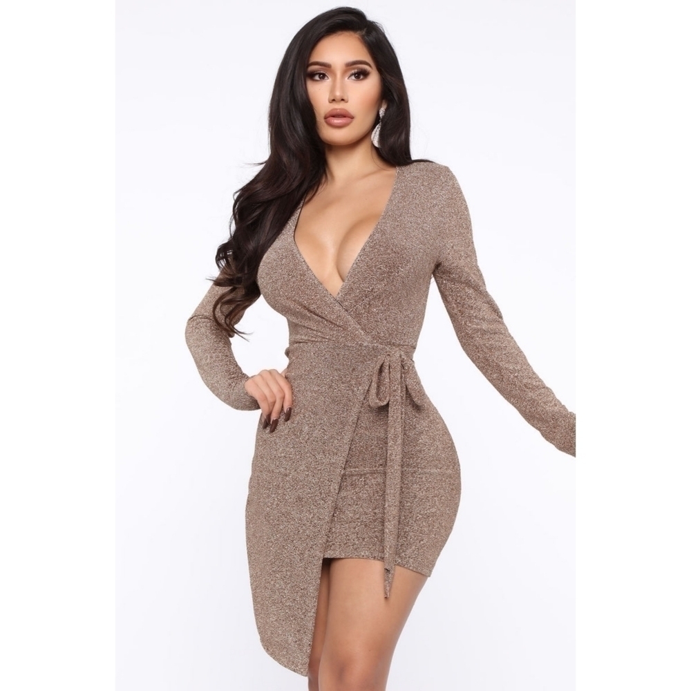 Fashion NOVA Hit the Jackpot Metallic Mini Dress in gold